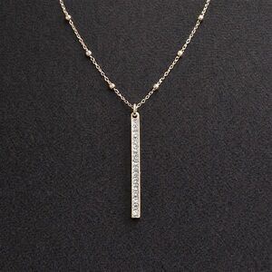 Elegant Gold Pave Bar Pendant Necklace with Station Chain and Extender